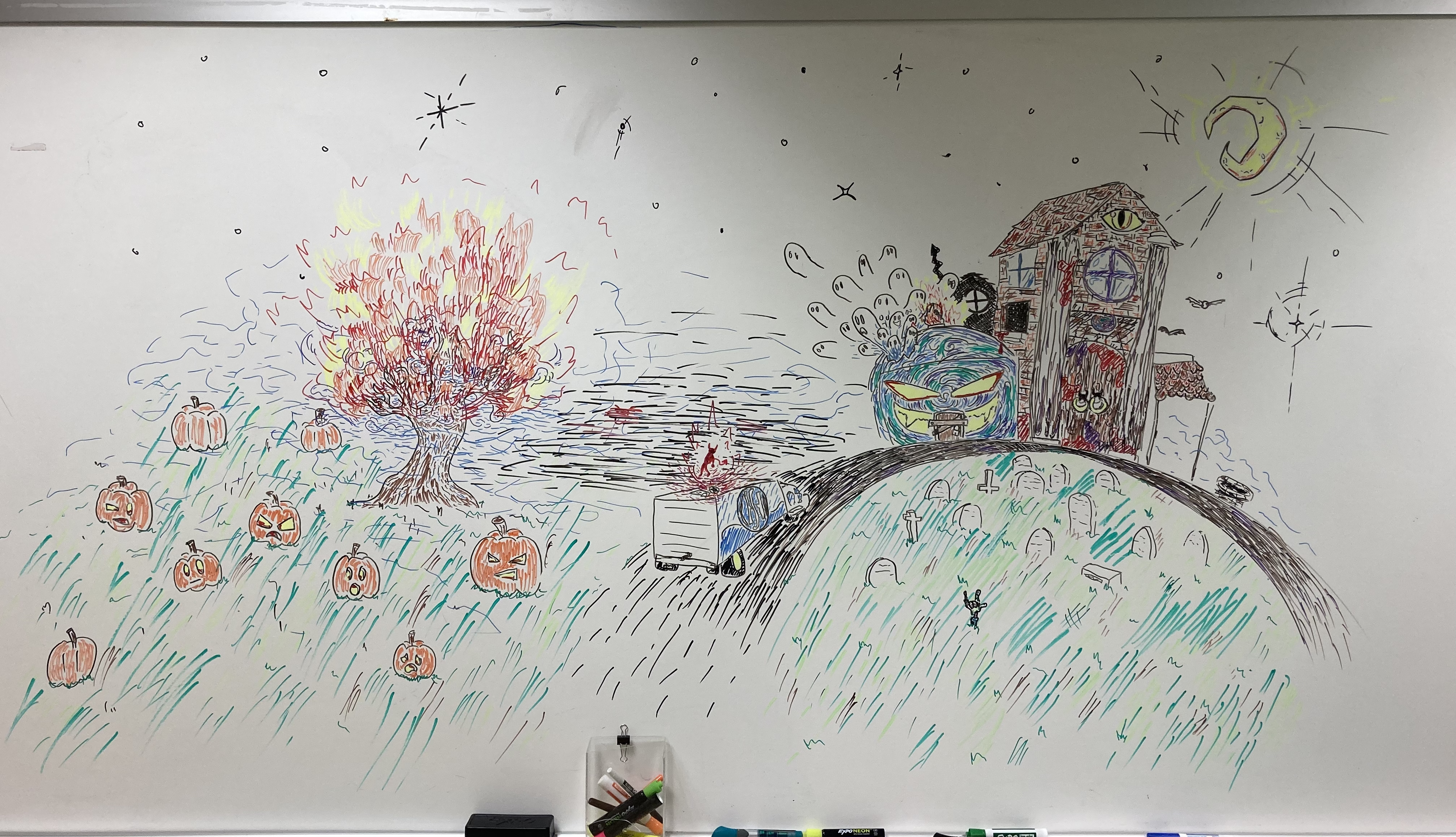 halloween whiteboard mural